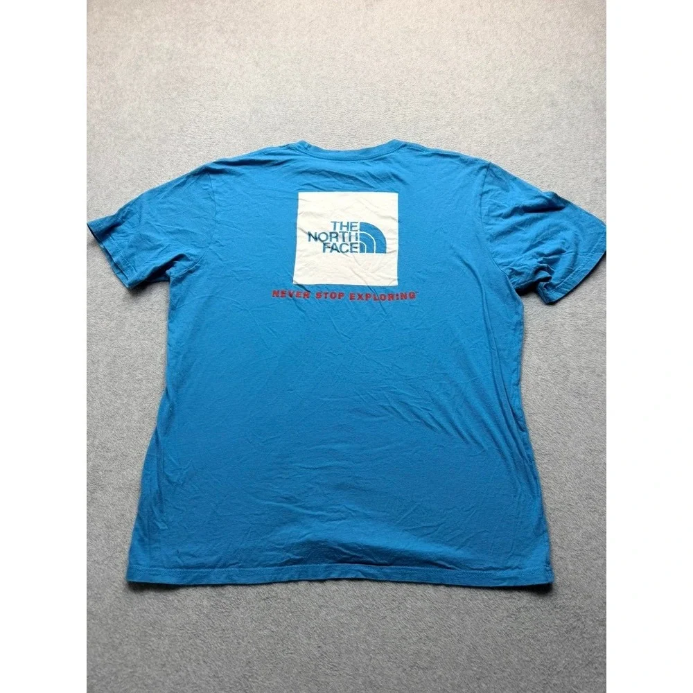 The North Face Mens Blue Box Logo Graphic T-Shirt Never Stop Exploring XL